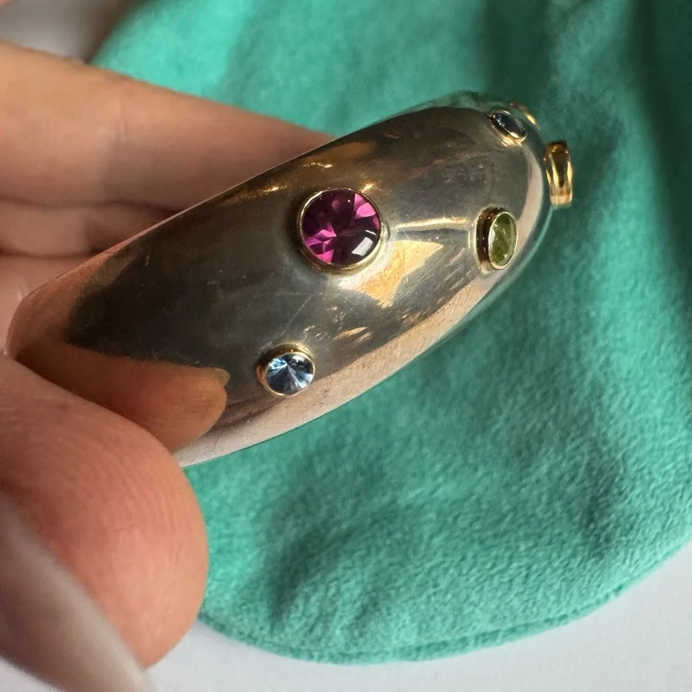 Tiffany & Co Sterling Silver and 18K Gold Multi-Gemstone Cuff 6" Wrist 85.6g - Picture 4 of 16